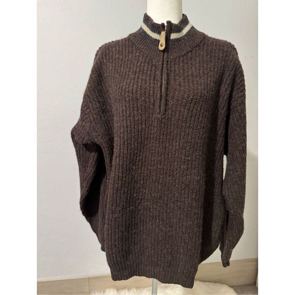 Columbia 100% Shetland wool brown 1/4 zipper knit thick sweater L - Picture 1 of 6